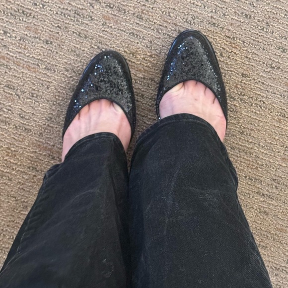 DVF Diane von Furstenberg black glitter heels sling back pumps d’Orsay women’s - Picture 8 of 13